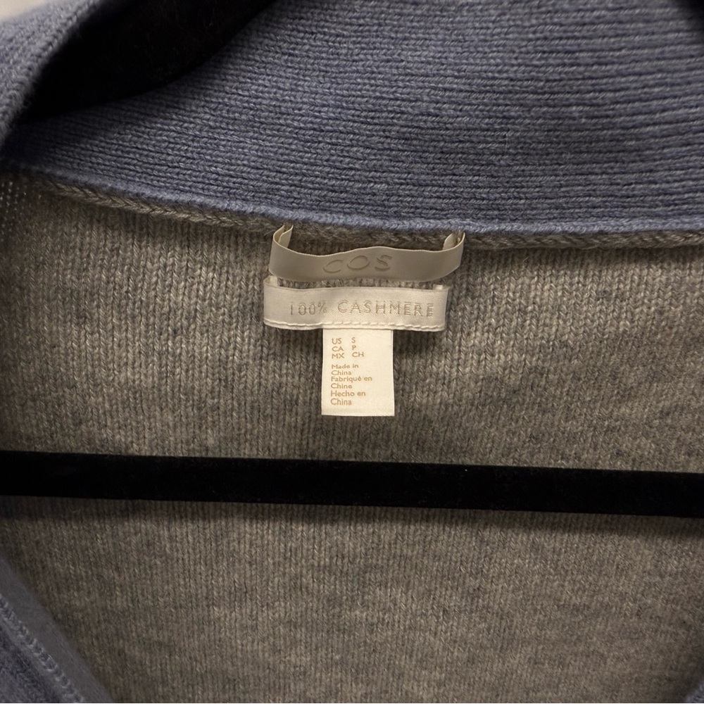 Colorblock Sweater Cos cashmere cardigan blue cream gray v neck oversized knit - Picture 6 of 8